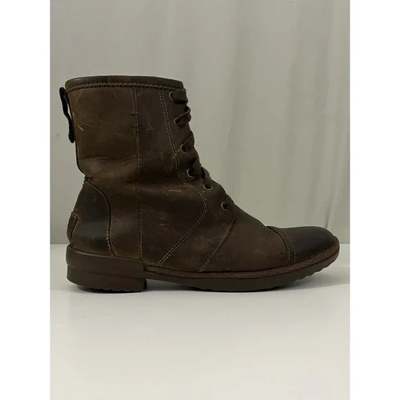 UGG Ashbury Boots Women's 9 Brown Leather Waterproof Lace-Up Wool Lined Combat - Picture 5 of 12